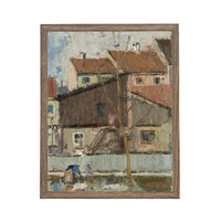 Framed European Cityscape Canvas Art Print: Vintage Farmhouse Decor #ARC-128