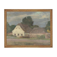 Framed Vintage Canvas Print: Landscape Barn Art, Modern Farmhouse Cottage Style #ARC-129