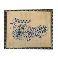 Framed Vintage Blue Floral Folk Bird Canvas Art Print: Vintage Farmhouse Decor #COT-102