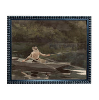 Framed Canvas Fishing Lake Landscape Print: Vintage Cabin Art #CAB-101