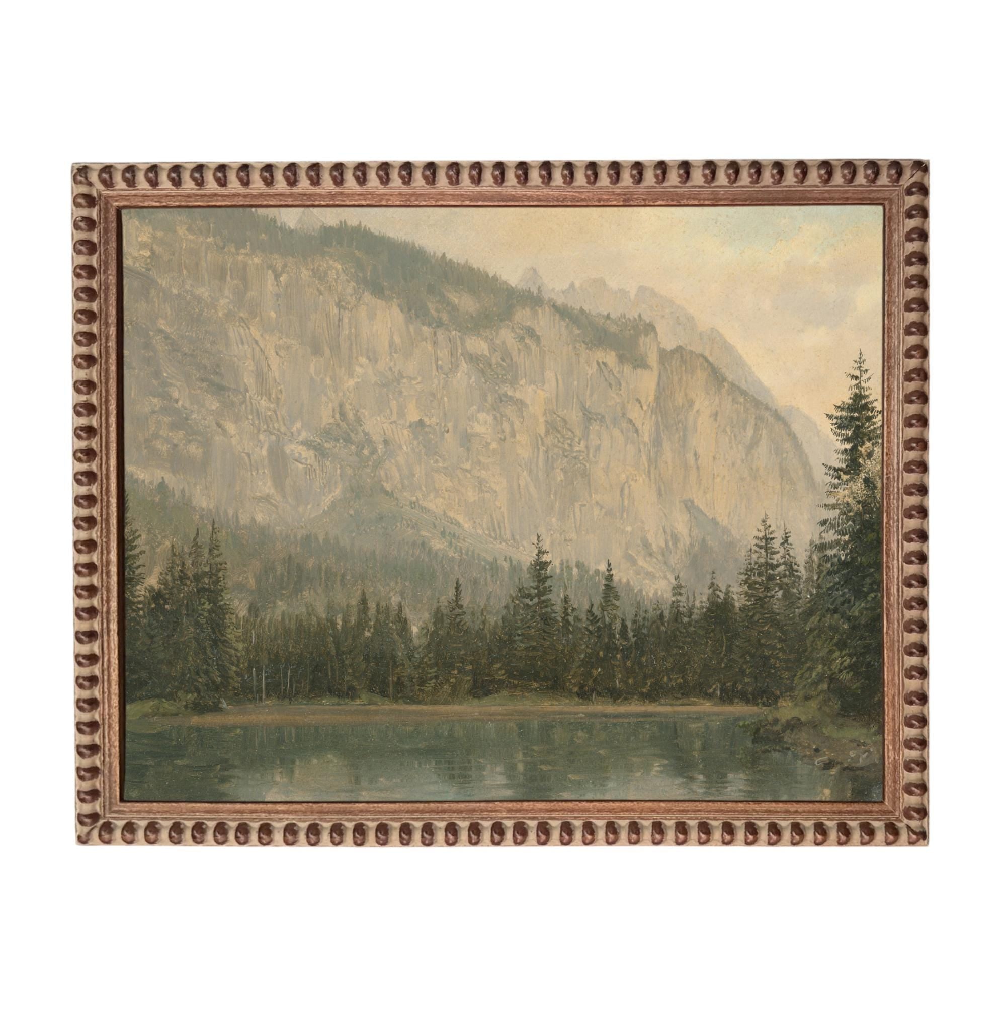 Framed Canvas Lake House Print: Vintage Cabin Landscape Art #CAB-102