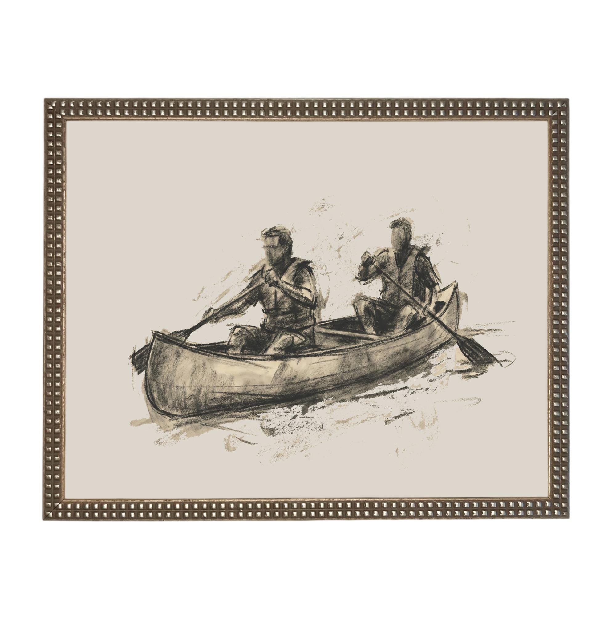 Framed Canvas Lake Landscape Print: Vintage Cabin Art #CAB-103