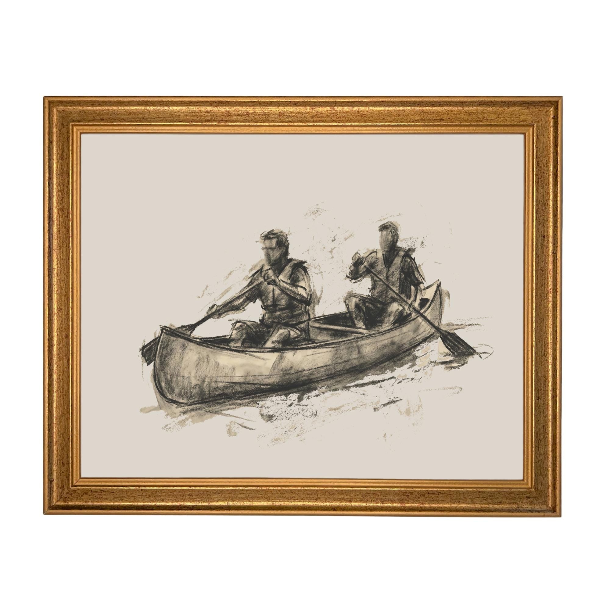 Framed Canvas Lake Landscape Print: Vintage Cabin Art #CAB-103