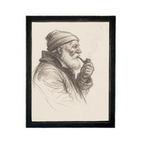 Framed Vintage Fisherman Sketch- Neutral Cabin or Lake Art #CAB-104