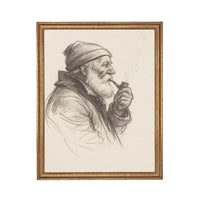 Framed Vintage Fisherman Sketch- Neutral Cabin or Lake Art #CAB-104