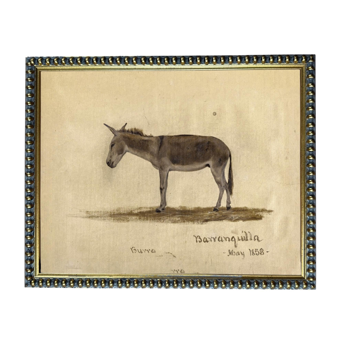 Framed Vintage Donkey Canvas Print: Farmhouse Art #A-207