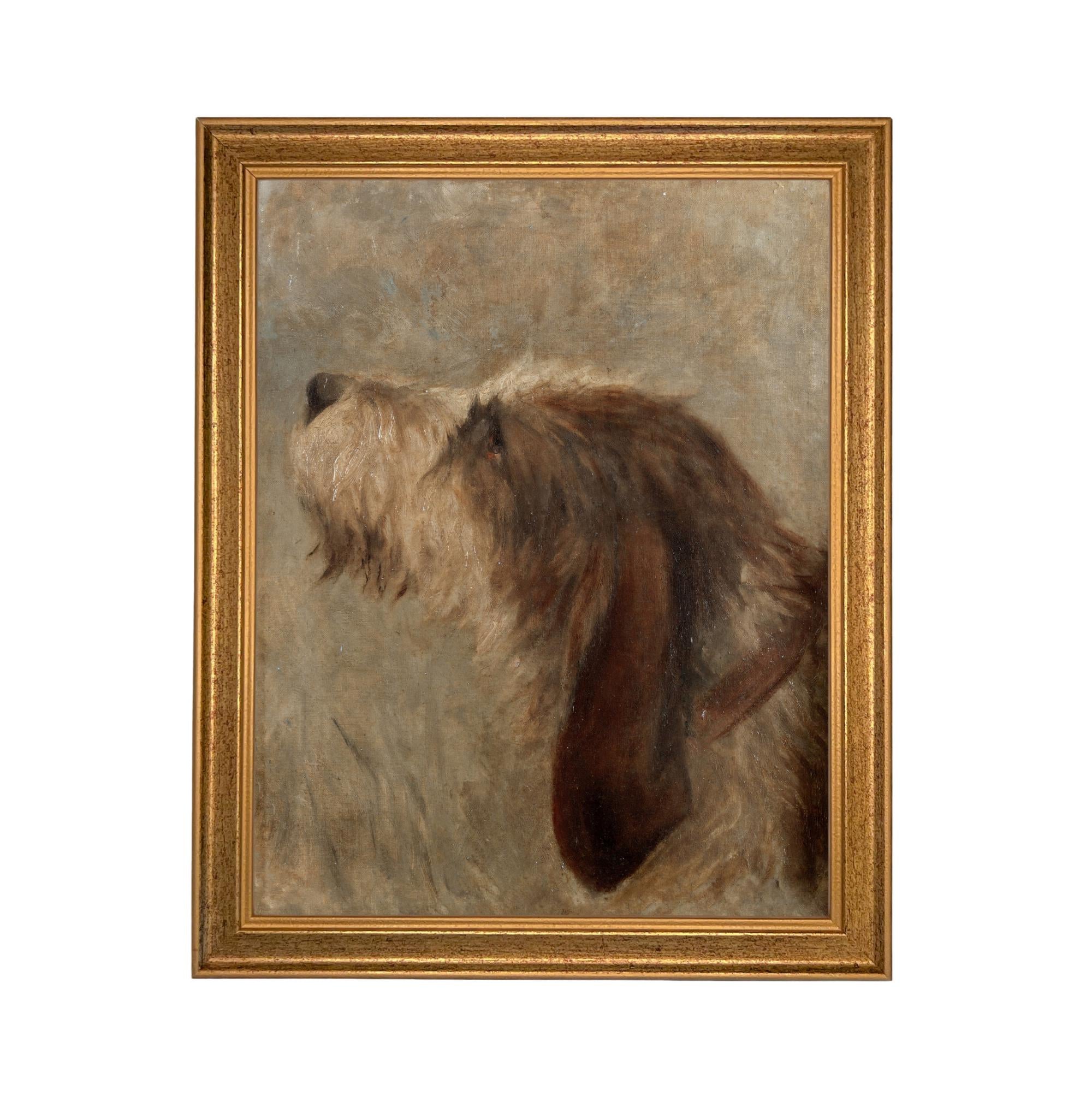 Framed Vintage Dog Canvas Print: Otterhound Dog Painting #A-208