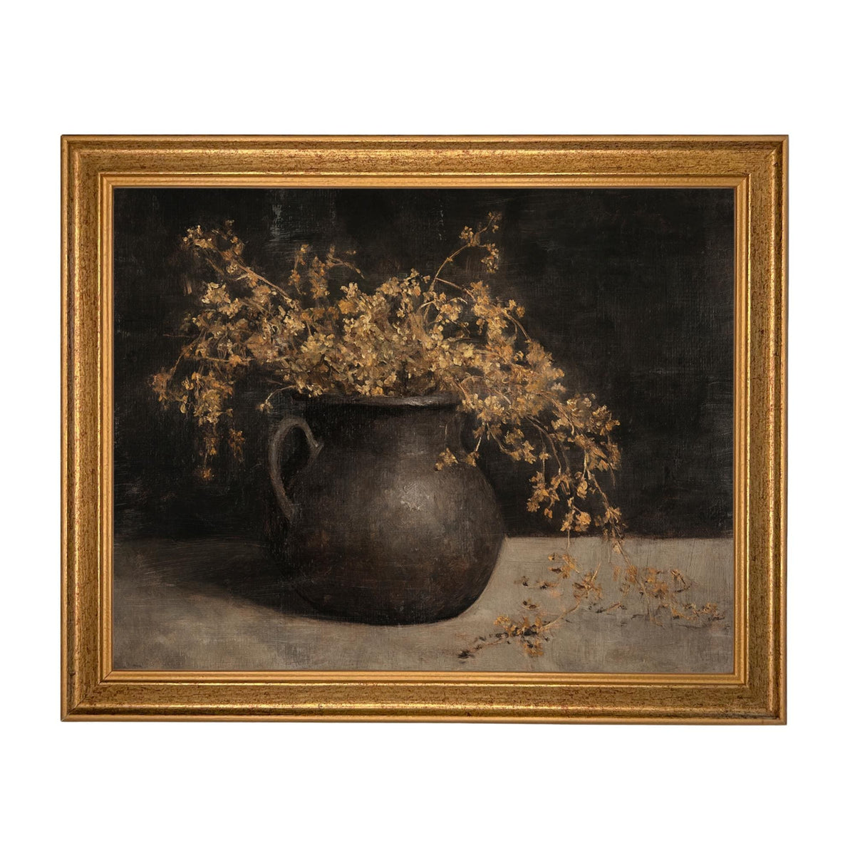Vintage Framed Moody Autumn Floral Print: Botanical Still Life Painting #BOT-171