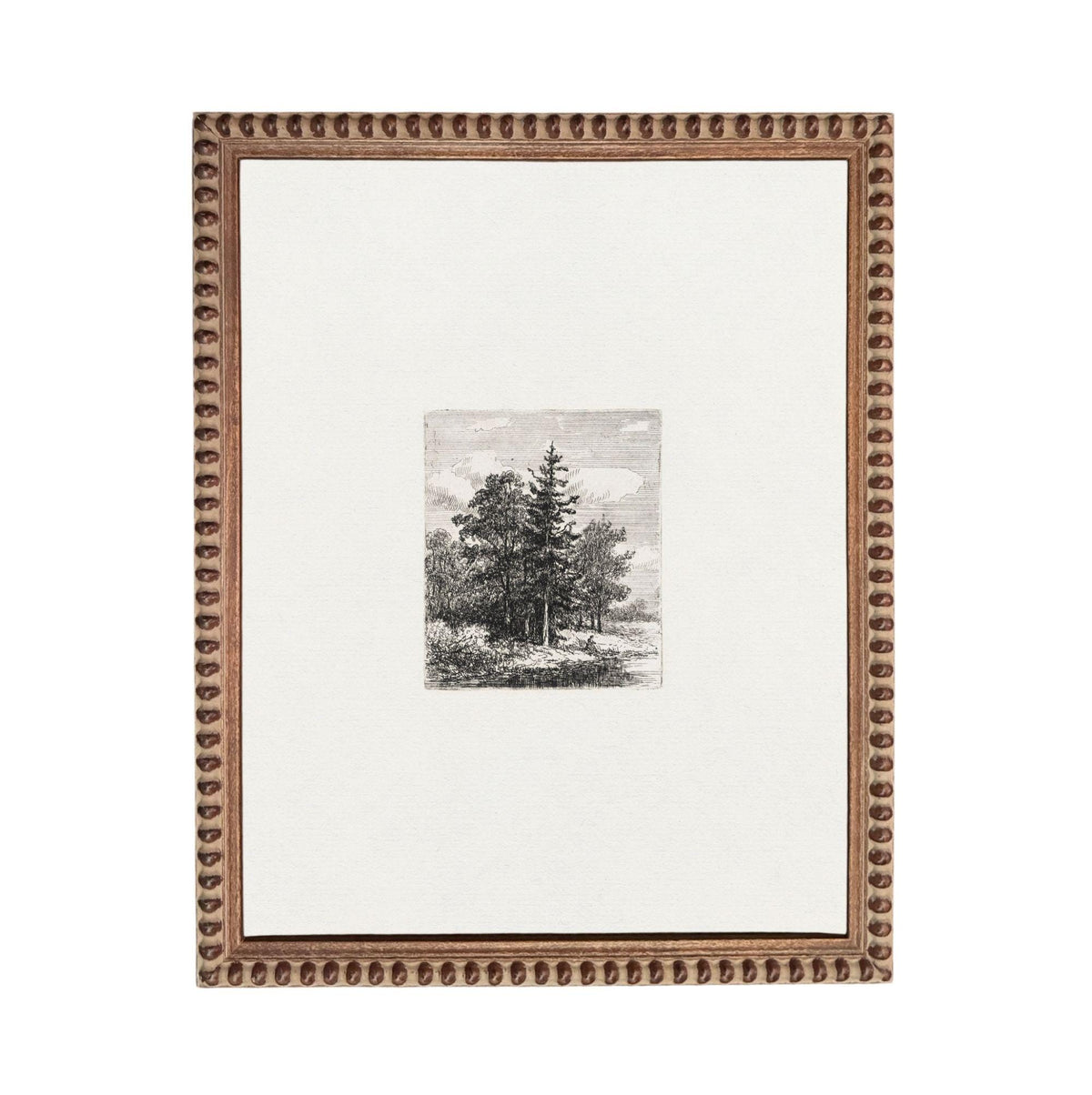 a framed print of a landscape with a pine tree in the center.