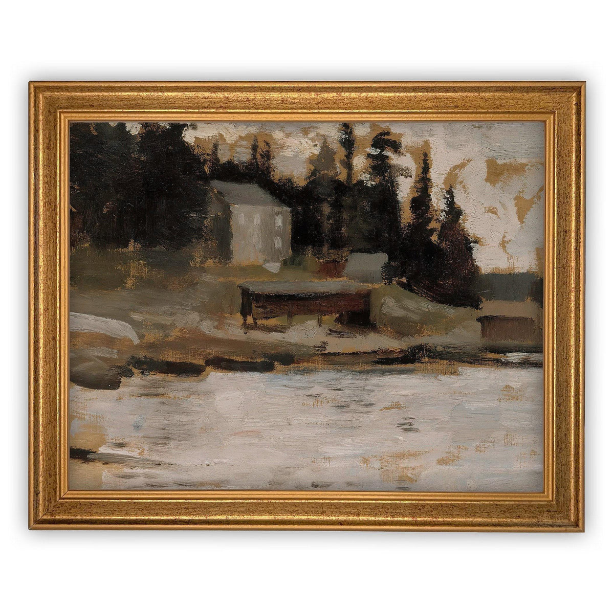 READY to SHIP 16X20 Framed Lake House Canvas Print: Vintage Landscape Art