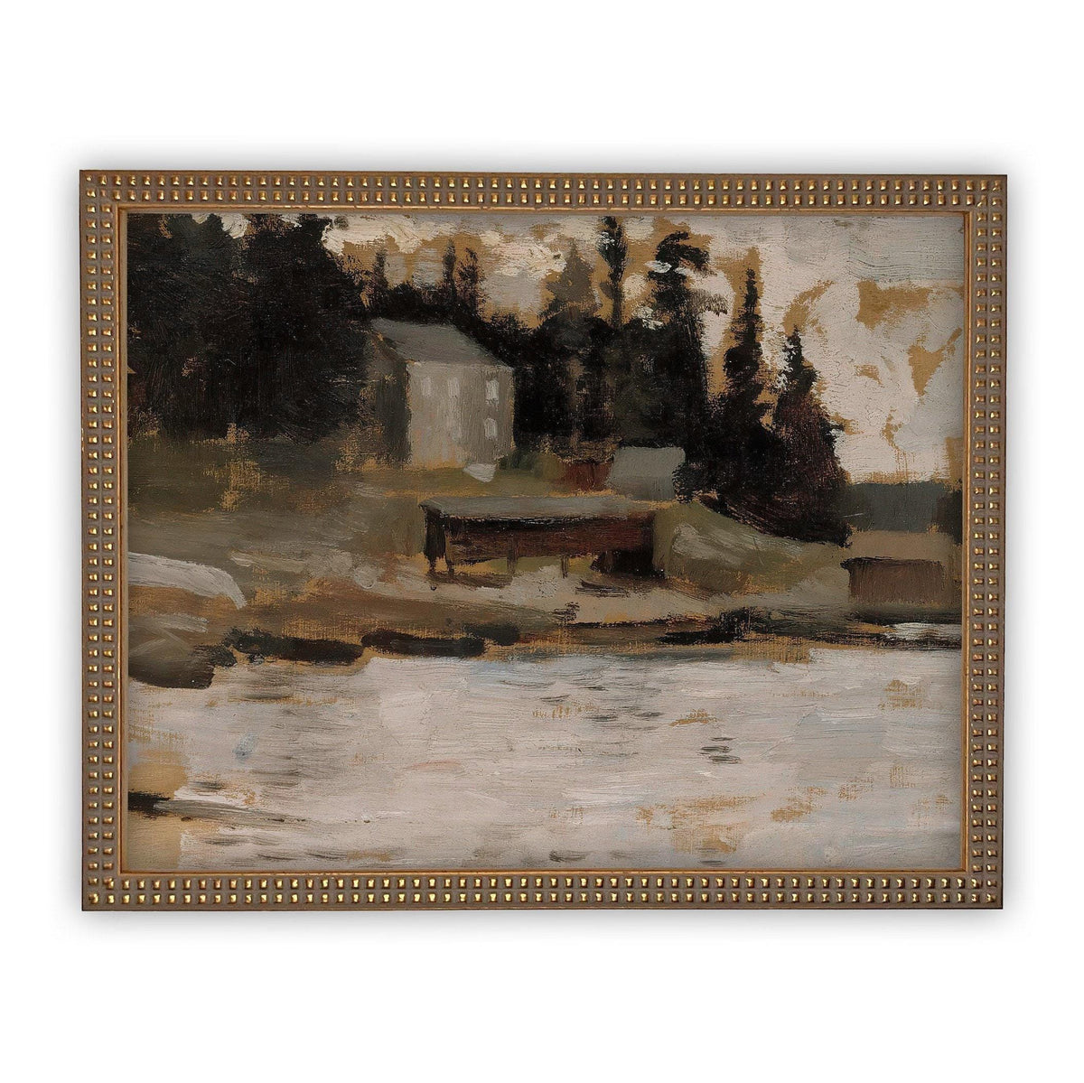 READY to SHIP 16X20 Framed Lake House Canvas Print: Vintage Landscape Art