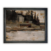READY to SHIP 16X20 Framed Lake House Canvas Print: Vintage Landscape Art