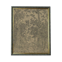 The image is a framed artwork depicting a forest scene with trees and foliage.