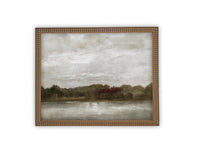READY to SHIP 24X36 Framed Lake House Canvas Print: Vintage Farmhouse Landscape Art