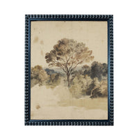 The image is a framed painting depicting a tree in a landscape scene.