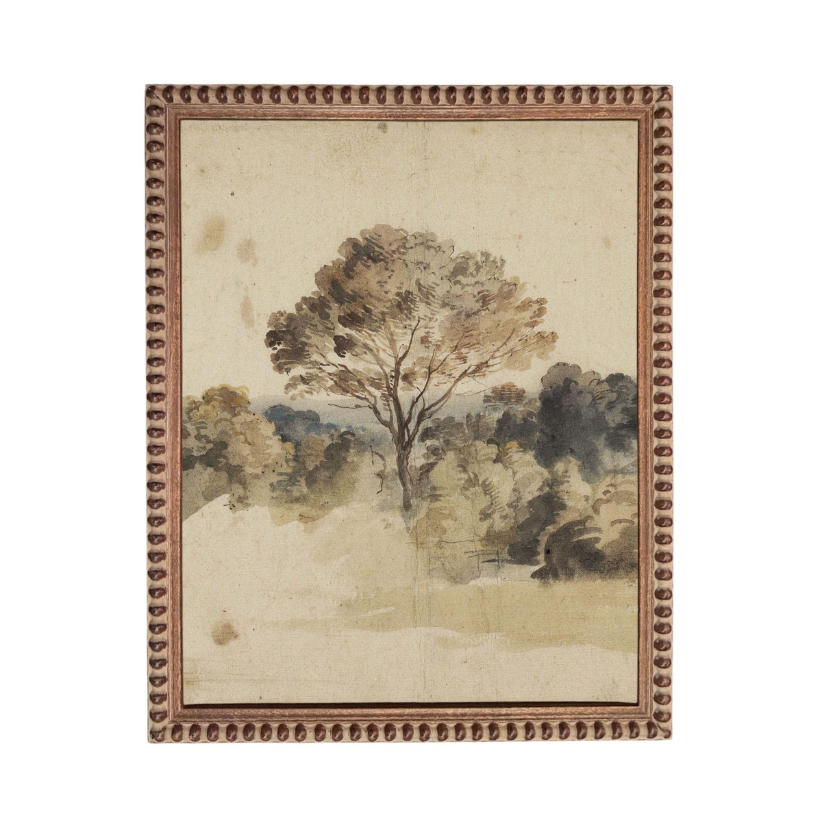The image is a painting of a tree in a field, with a landscape background.