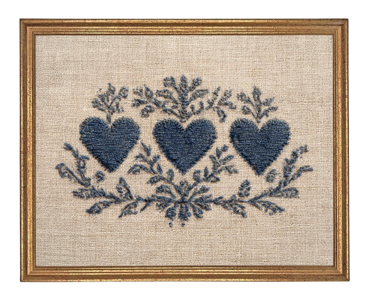 Framed Vintage Canvas Print: Folk Art Heart Tapestry Art #MSC-110