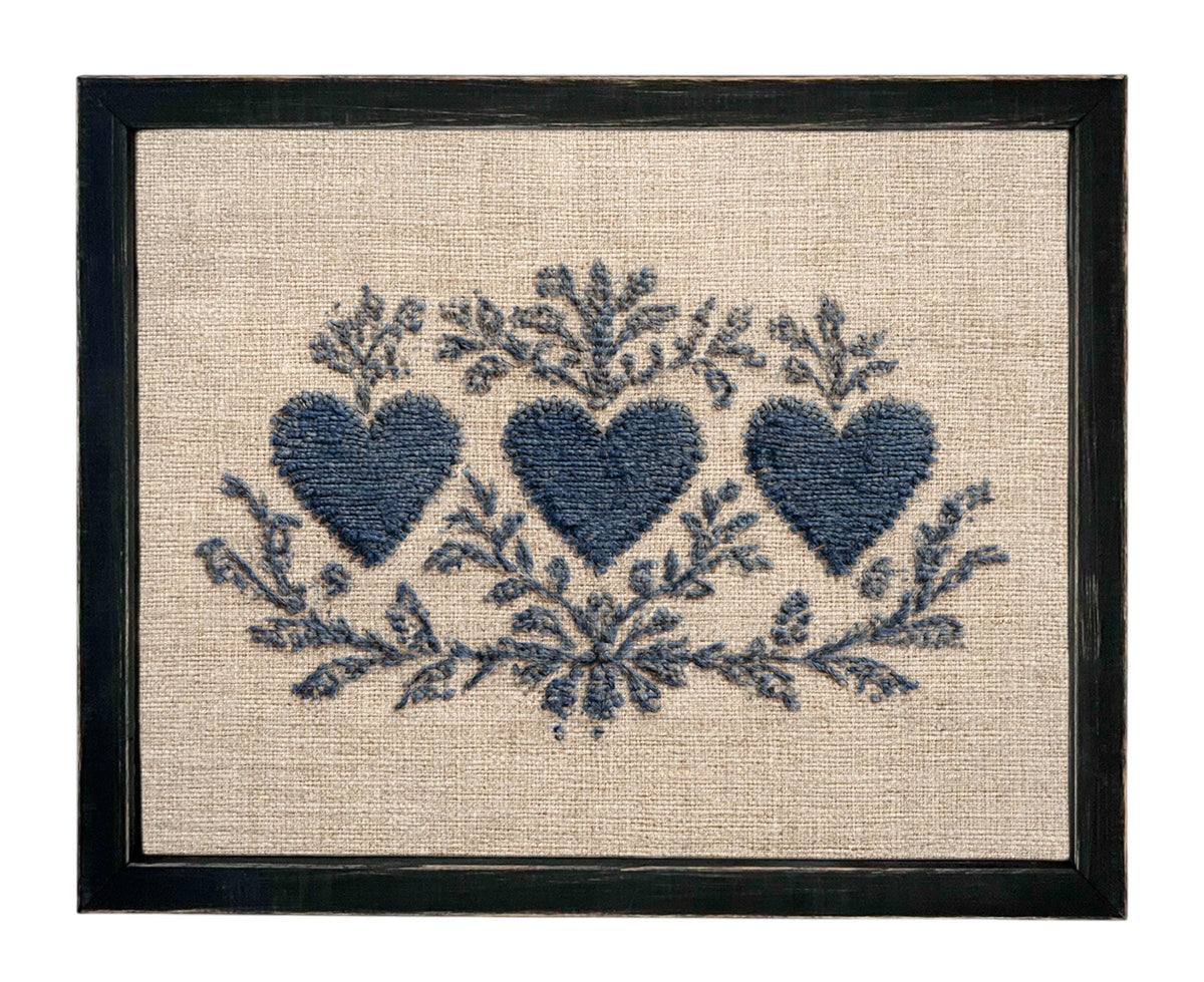 Framed Vintage Canvas Print: Folk Art Heart Tapestry Art #MSC-110