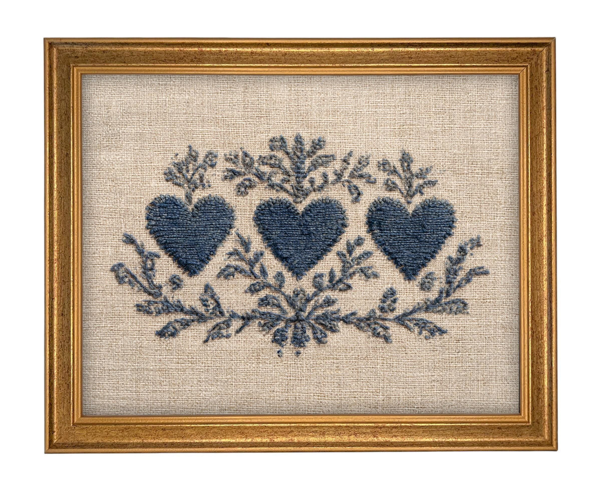 Framed Vintage Canvas Print: Folk Art Heart Tapestry Art #MSC-110