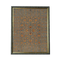 a square-shaped, ornate rug with a floral pattern. The rug is framed by a decorative border, giving it an elegant and sophisticated appearance.