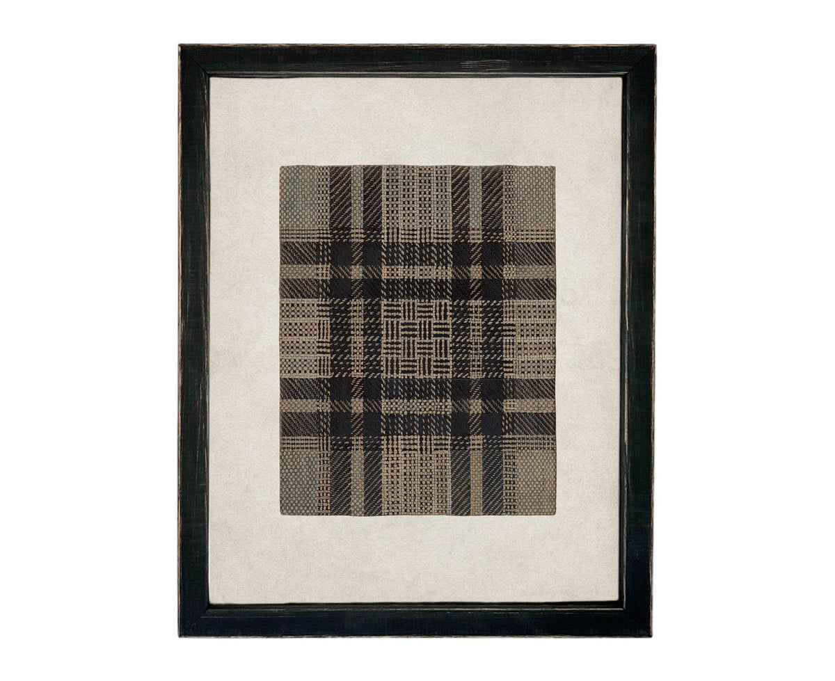 Framed Vintage Canvas Print: Neutral Plaid Tapestry Art #MSC-109