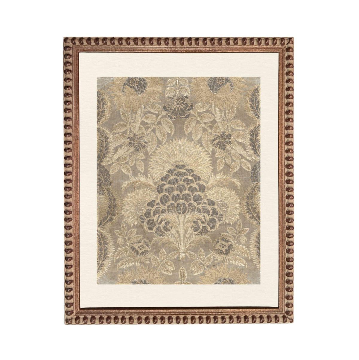 a framed picture with a floral pattern on the inside.
