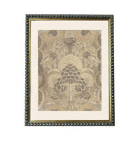 a framed piece of art with a floral pattern on the canvas.