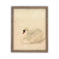 Vintage Framed Canvas White Swan Art #A-101