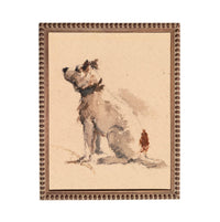 a dog sitting on the ground.