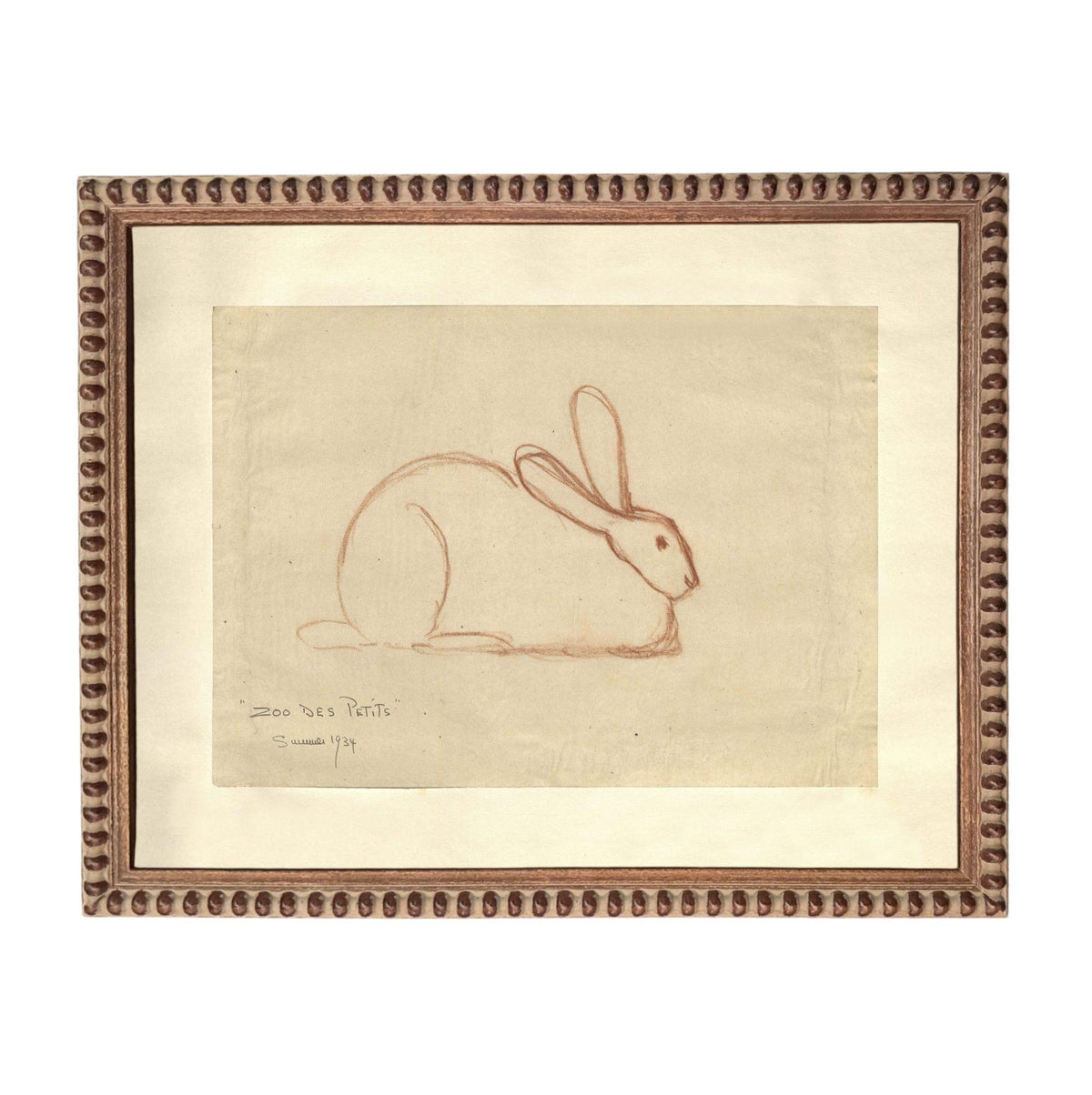 The image is a framed artwork depicting a rabbit, which is a type of rabbit.