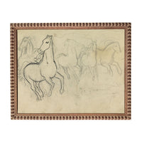 The image is a framed drawing of a group of horses, including a prominent horse in the foreground.