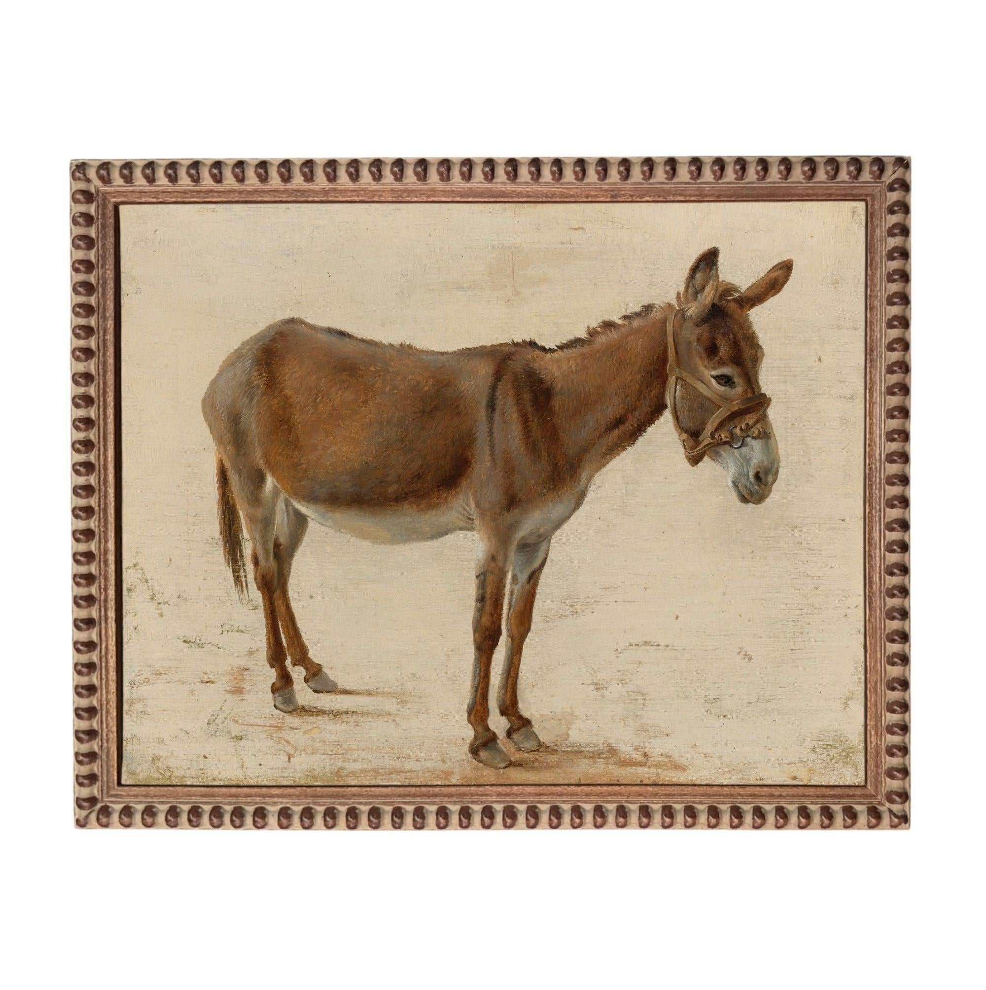 A painting of a donkey standing in a field.
