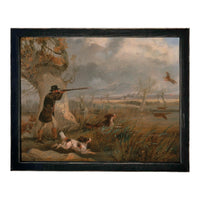 READY to SHIP 11X14 Vintage Landscape Print: Framed Canvas Antique Hunting Scene Art #A-198