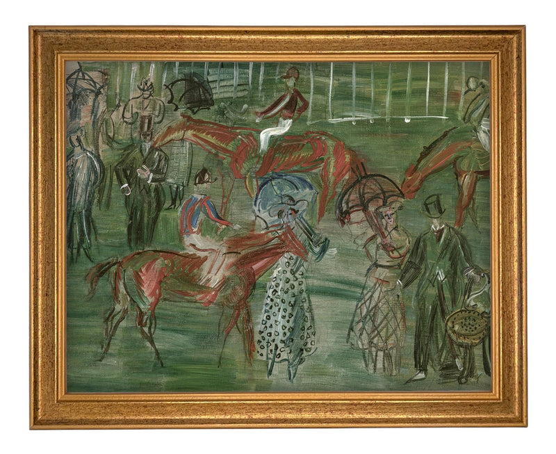 Vintage Framed Canvas Art: Race Day Equestrian Art #A-201