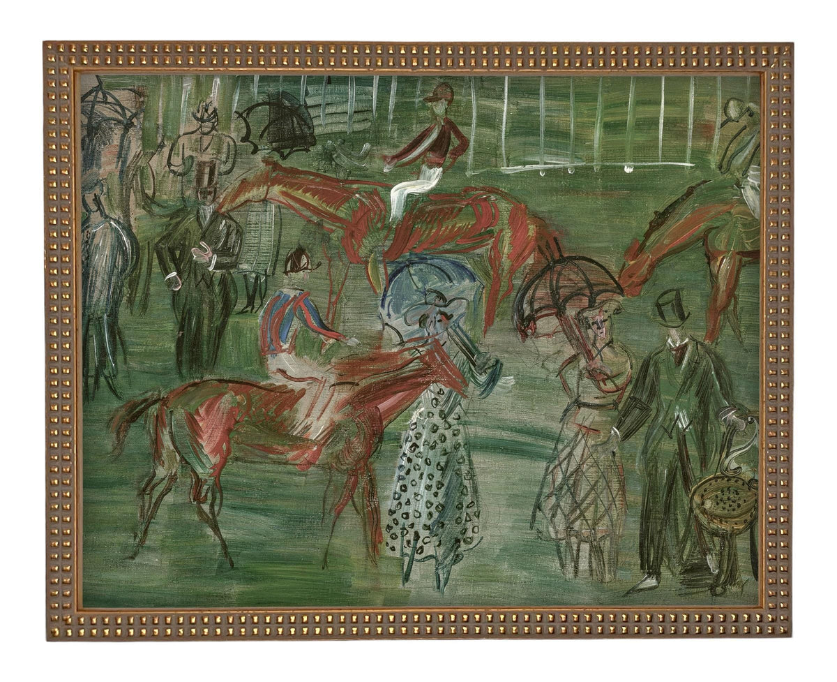 Vintage Framed Canvas Art: Race Day Equestrian Art #A-201