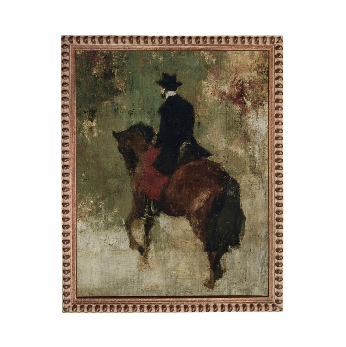 a man riding a horse, with the horse and rider in the center of the frame.