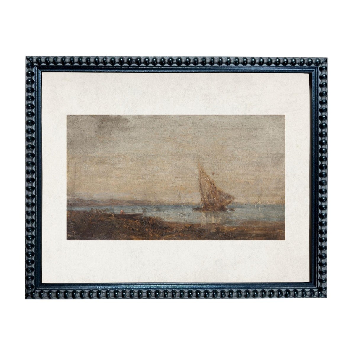 The image is a framed painting depicting a sailboat on the water.