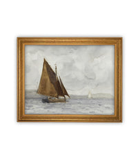 READY to SHIP 18X24 Framed Vintage Nautical Canvas Print: Sailboat Art, Beach House Decor