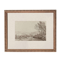 The image is a framed artwork depicting a rural landscape with a tree and a road in the distance.