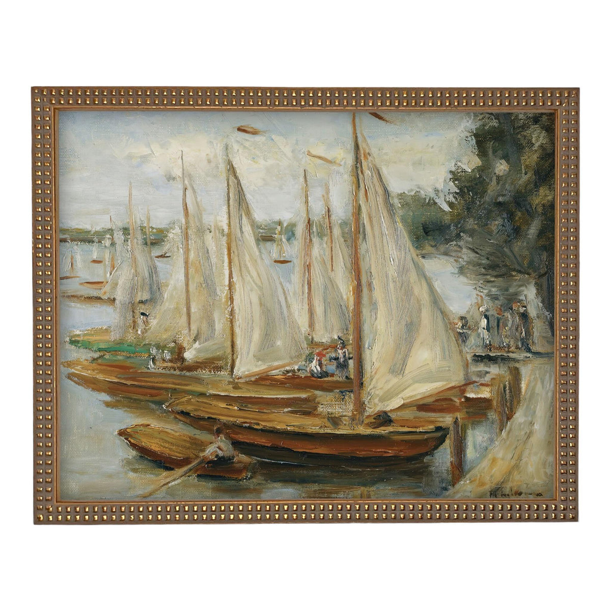 READY to SHIP 18X24 Vintage Sailboats Painting: Framed Canvas Print, Beach House Art #COAS-204