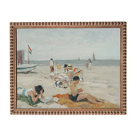 a lively beach scene with people relaxing and enjoying the sun.