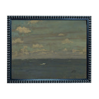 The image is a painting of a cloudy sky over a body of water, possibly the ocean.