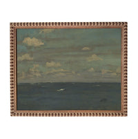 The image is a painting of a cloudy sky over a body of water, possibly the ocean.