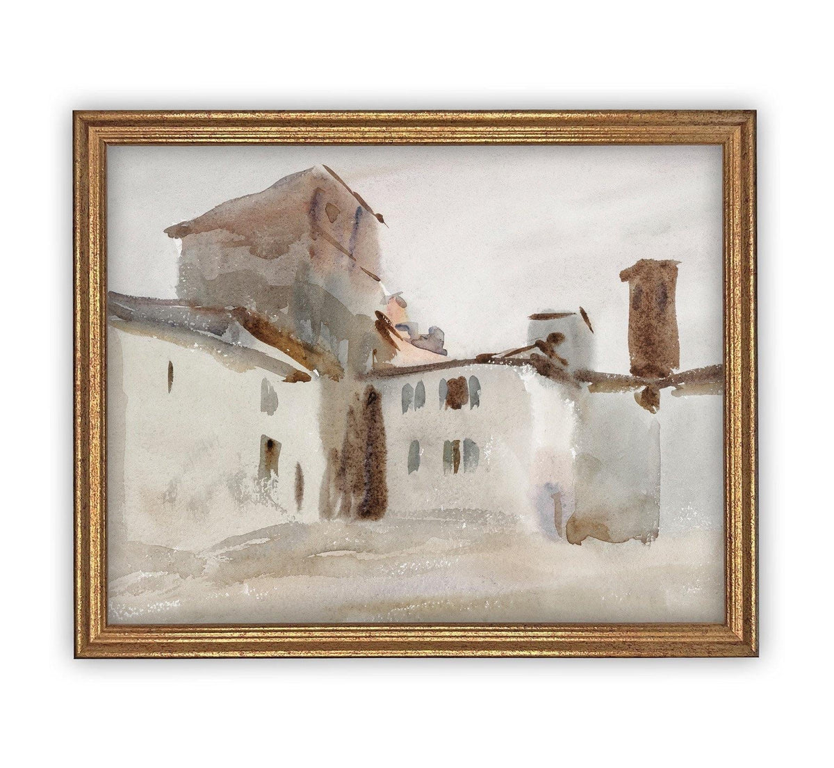 Vintage Framed Canvas Italian Villa Art #ARC-110