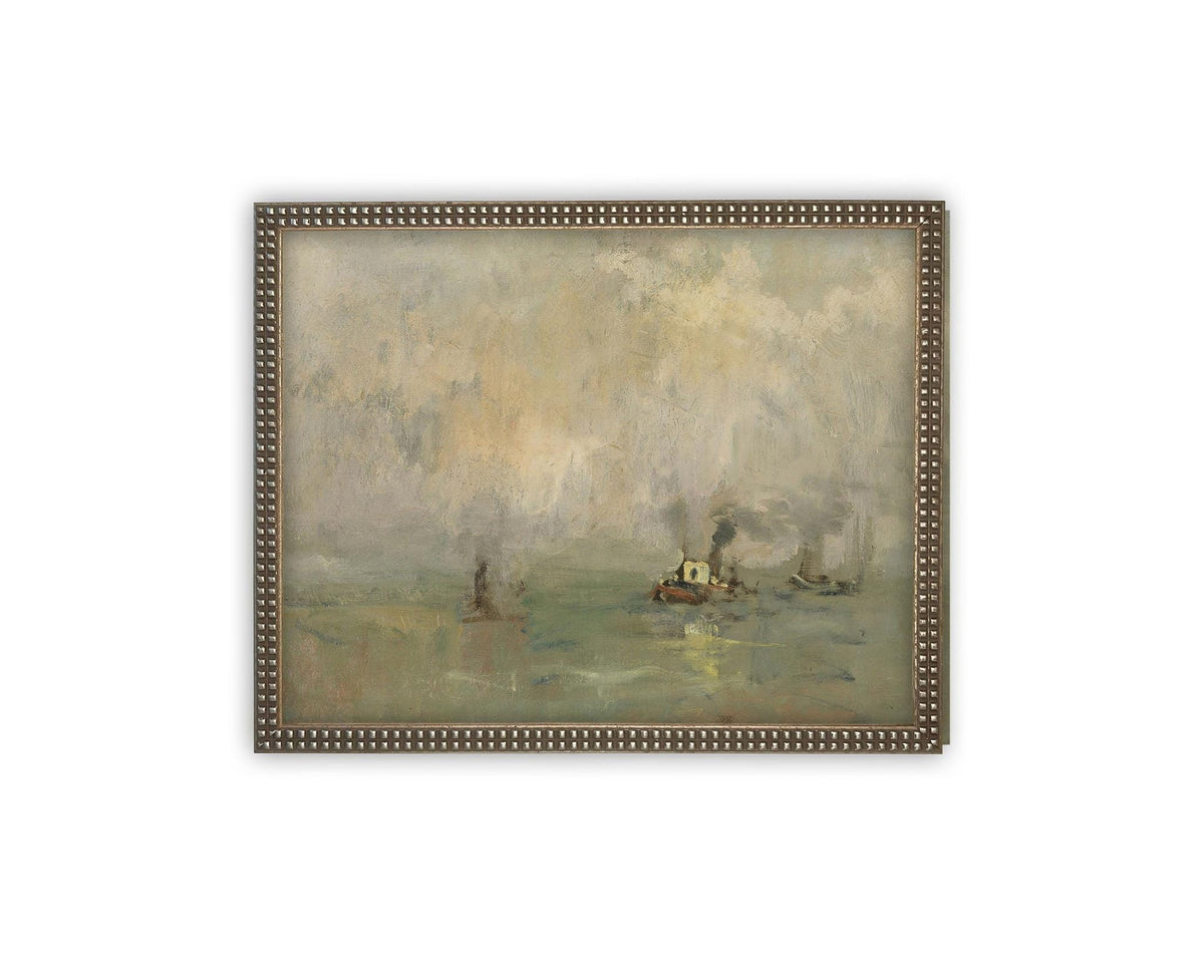 READY to SHIP 11X14 Framed Coastal Canvas Print: Vintage Beach House Art