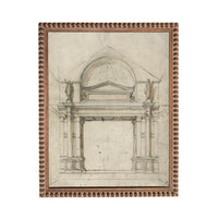 The image is a sketch of an architectural structure, possibly a building or monument, with a detailed drawing of the facade and columns.