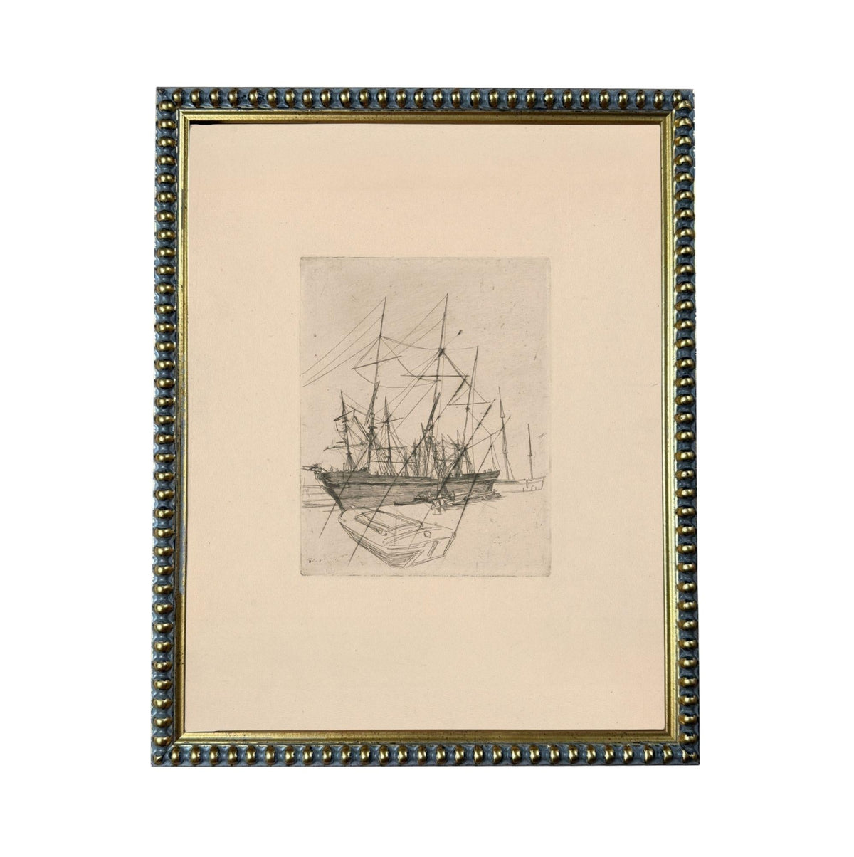 The image is a framed print depicting a sailing ship on the water.