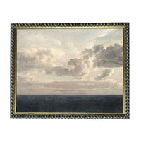 The image is a painting of a cloudy sky over a body of water, likely the ocean.