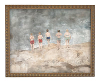 Vintage Beach Scene Framed Canvas Art Print #COAS-207