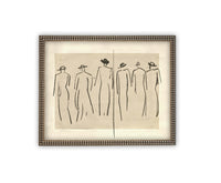 READY TO SHIP 8X10 Vintage Framed Canvas Art: Women Walking Sketch Print